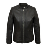 Schwarze Bikerjacke aus Schaffell im Slim-Fit für Damen